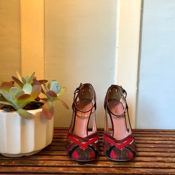 Alaia Multi-tonal Suede Ankle Strap Wedge IT 9 - Picture 1 of 6